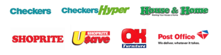 SCode selected stores of where to make payment including Checkers, Shoprite and OK Furniture logos