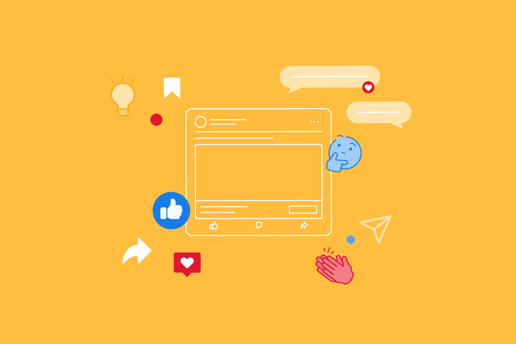 Social media engagement icons on a yellow background