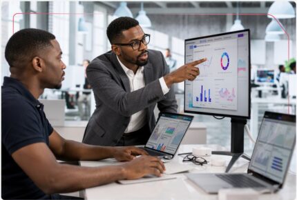 Two men comparing payment gateway pricing models