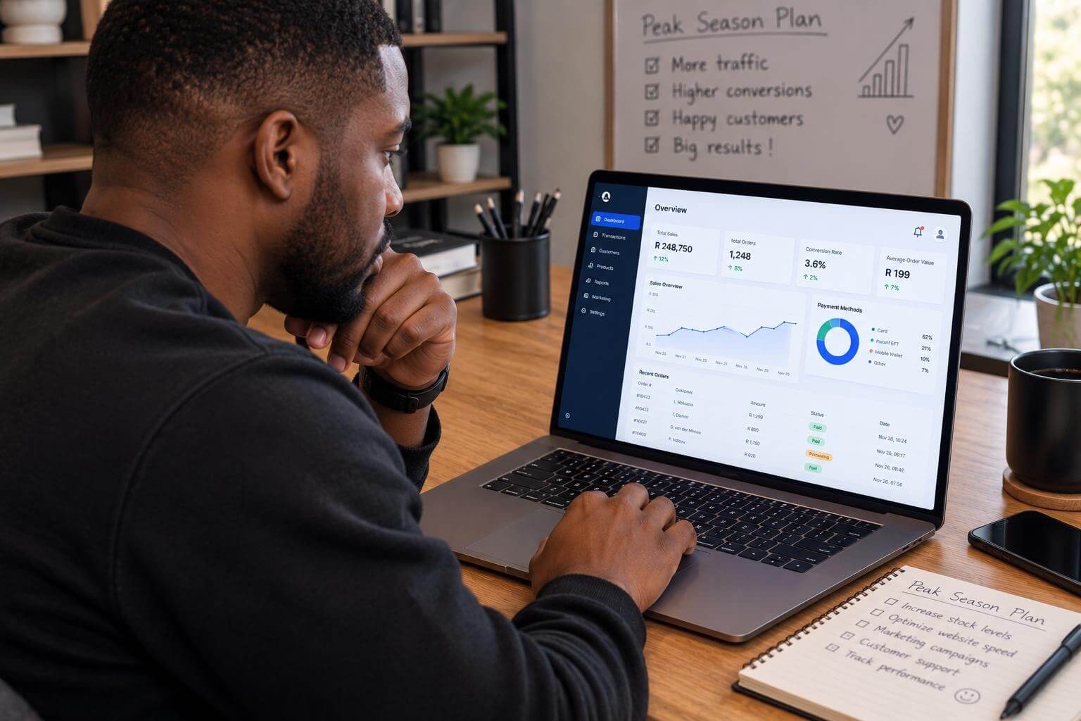 A business owner prepping his online store ahead of the festive season