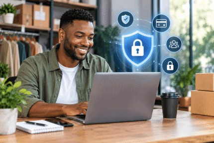 Protect your business from fraud a man on his laptop